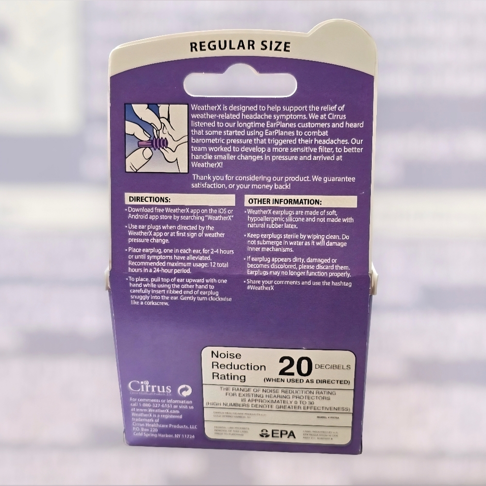 WeatherX Ear Plugs Migraine Noise Reduction Barometric Pressure Latex Free NEW - Picture 2 of 5